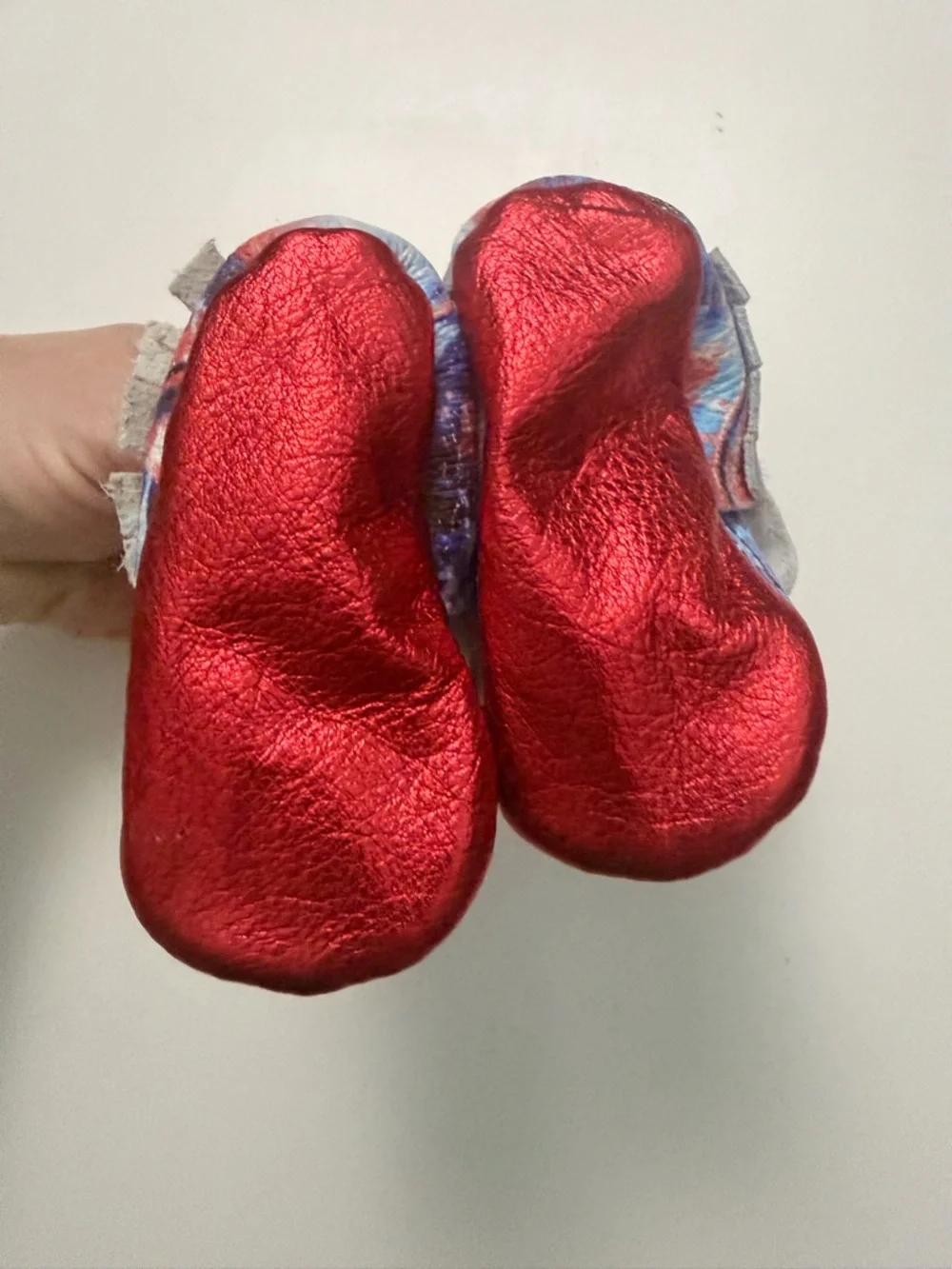 Bare Soles Moccasins Leather Soft Bow Cut Out Stars Metallic Red White Blue 1